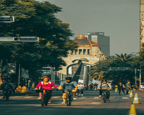 Urban walking route with trees providing shade in a Mexican city